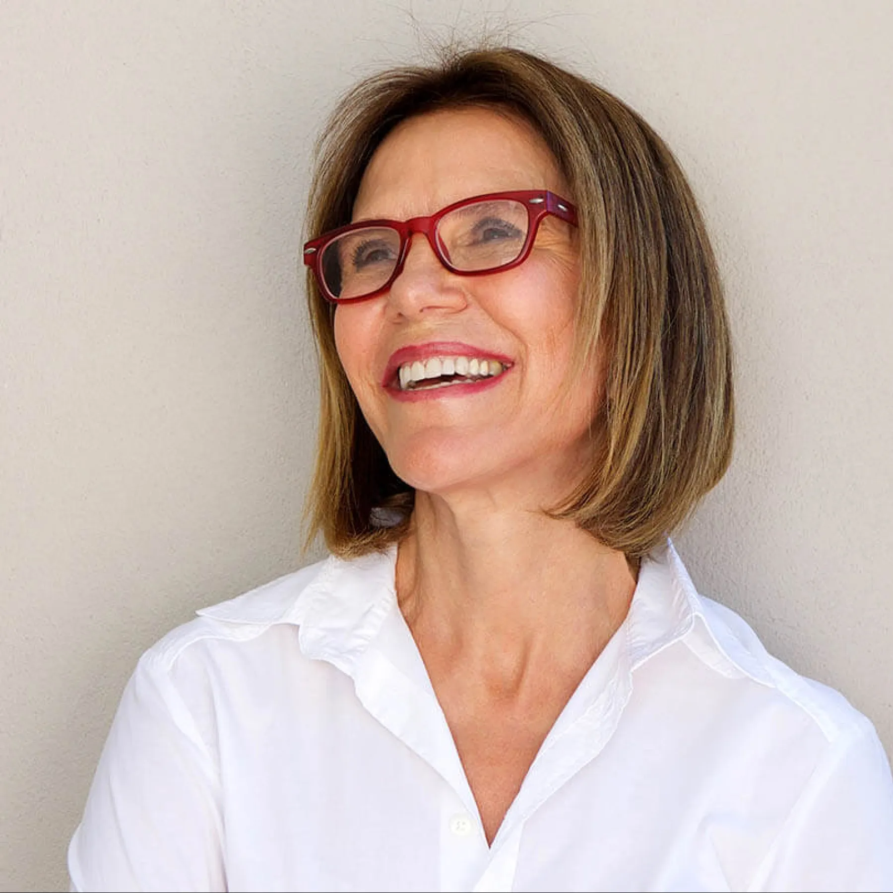 a woman wearing glasses